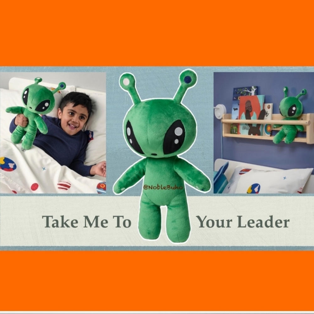 IKEA AFTONSPARV 13" Green Alien Plush Toy with Yellow Accents - 805.515.59 - Picture 7 of 10
